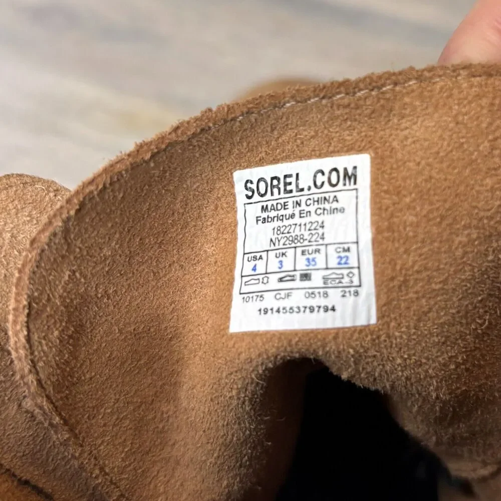 Sorel Women’s Joan of Arctic Hidden Wedge Brown Leather Suede Boots US Size 4‎